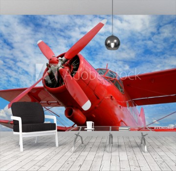Picture of Red airplane biplane with piston engine